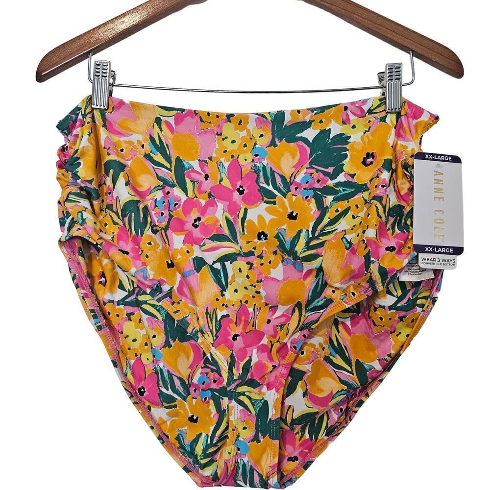 Anne Cole Bikini Convertible Bottom Womens XXL Pink Floral High Waist Tropical C